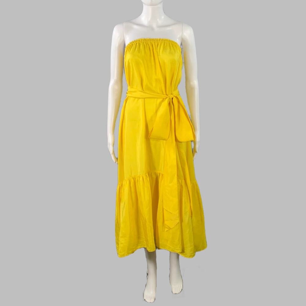 ANAAK Size S Sakura Yellow Silk Ruffled Strapless Dress